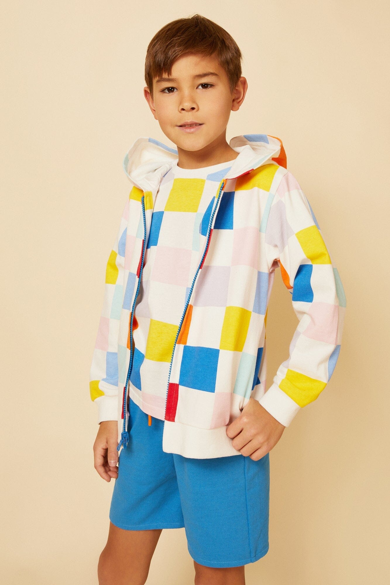 Recycled Cotton Checkered Kid Hoodie Hoodie 