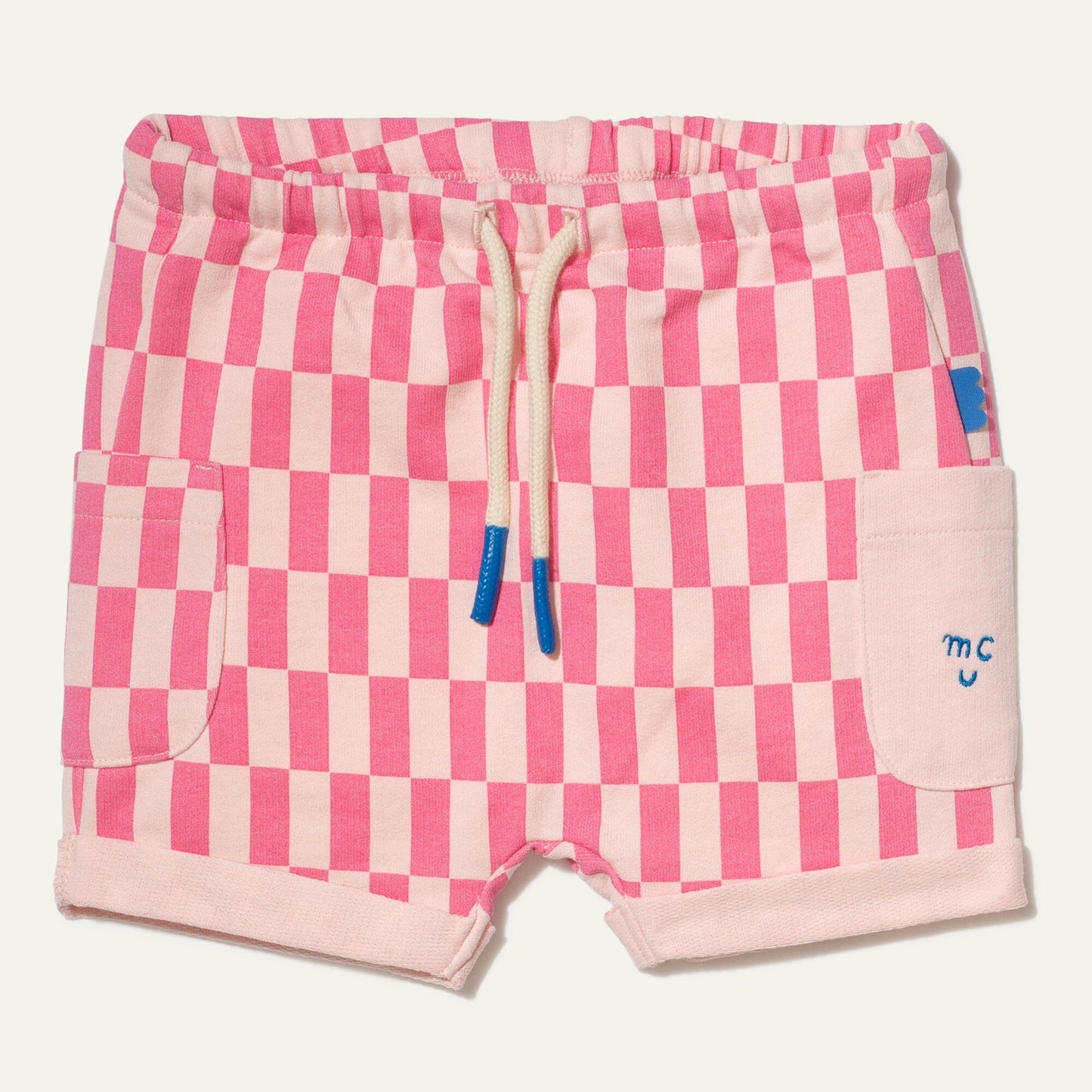 Recycled Cotton Pink Checkered Baby Short Shorts 