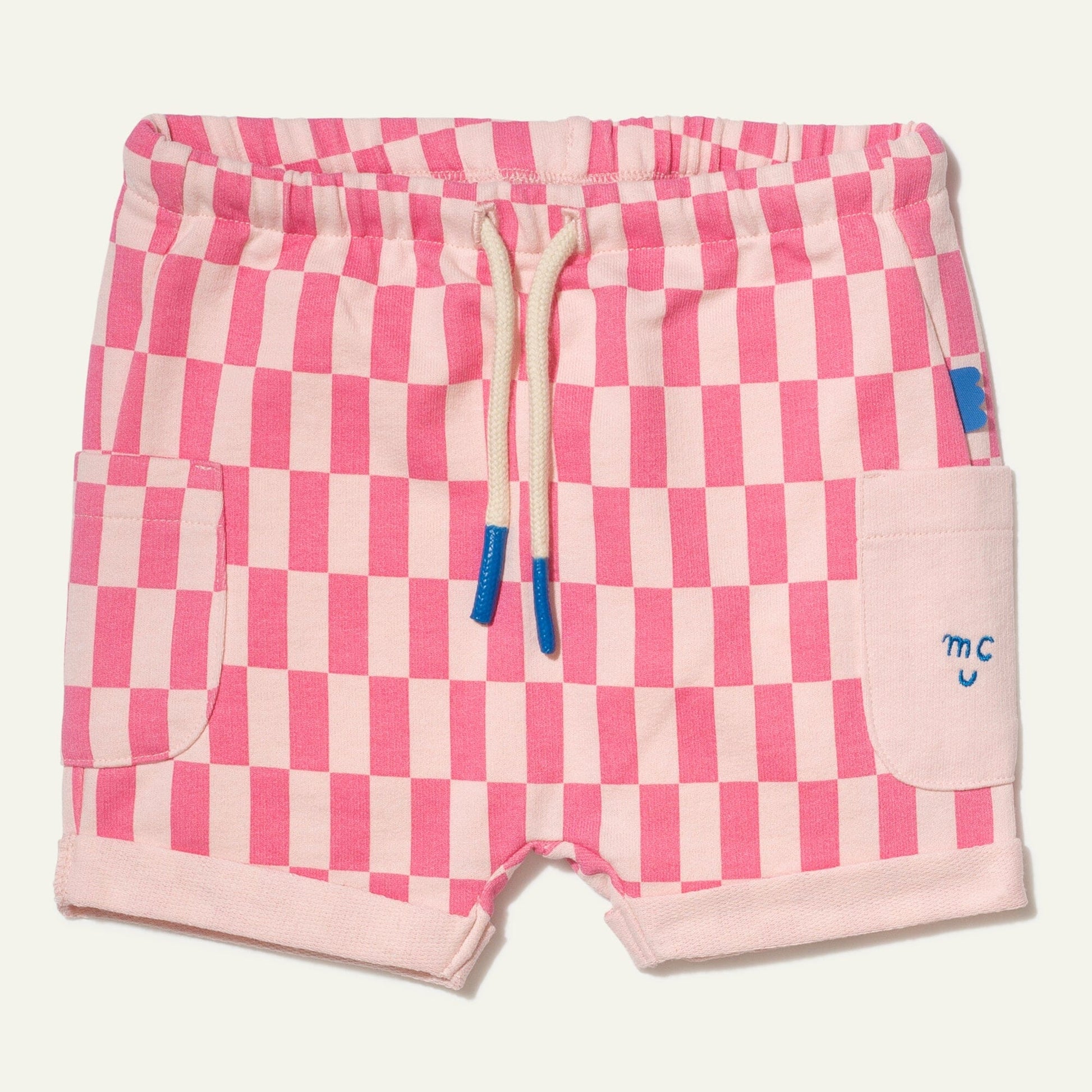Recycled Cotton Pink Checkered Baby Short Shorts 