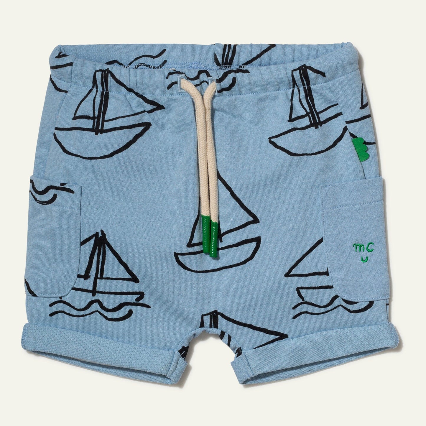 Recycled Cotton Sailboat Print Baby Short Shorts 