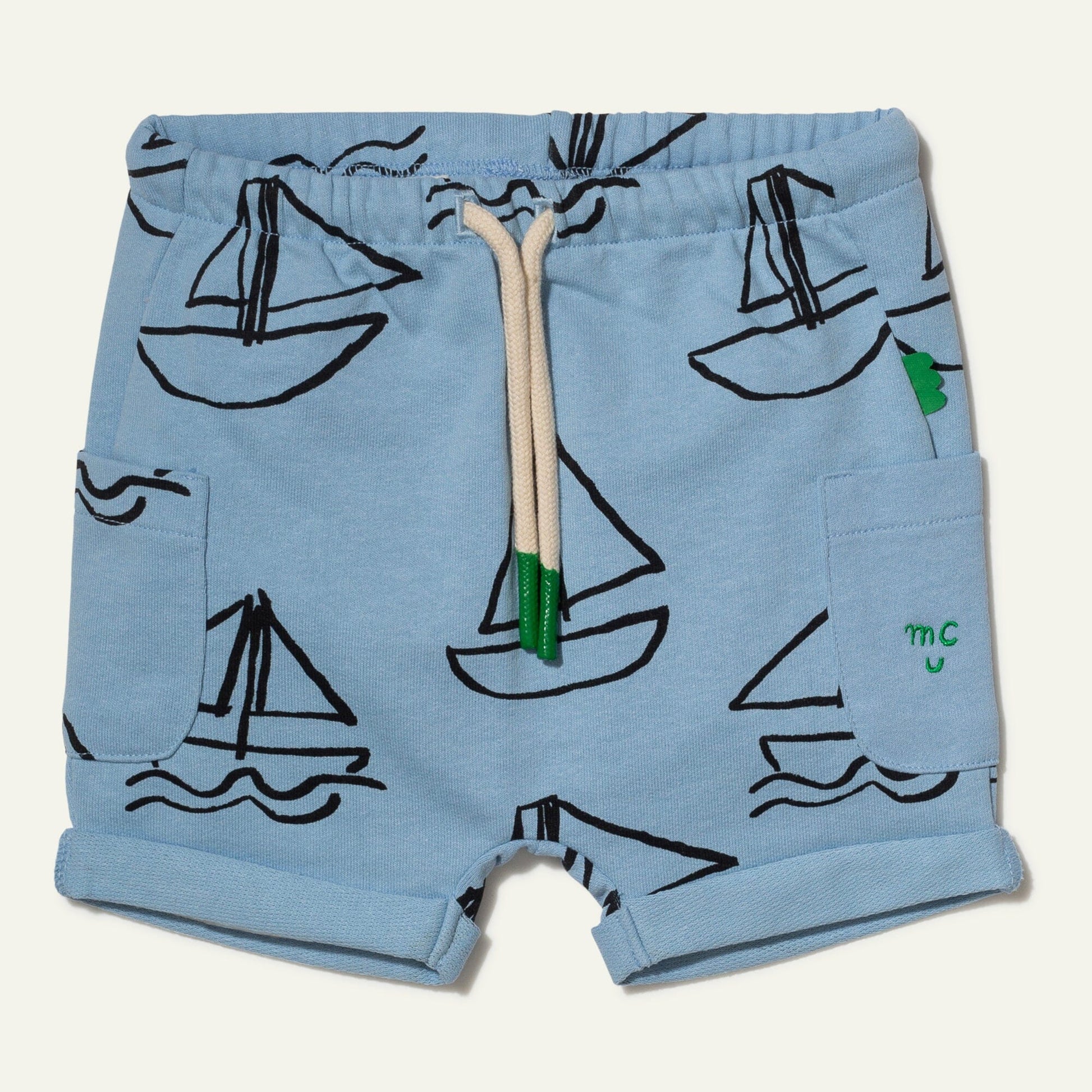 Recycled Cotton Sailboat Print Baby Short Shorts 