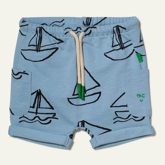 Recycled Cotton Sailboat Print Baby Short Shorts 
