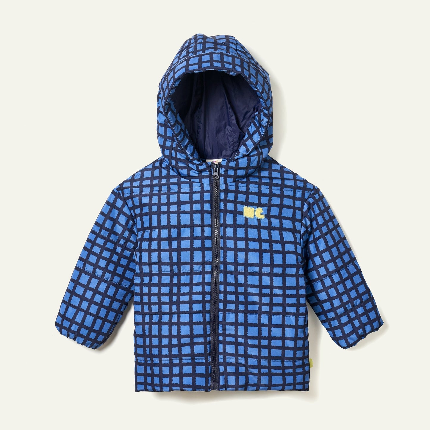 Recycled Nylon Blue Grid Puffer Jackets 