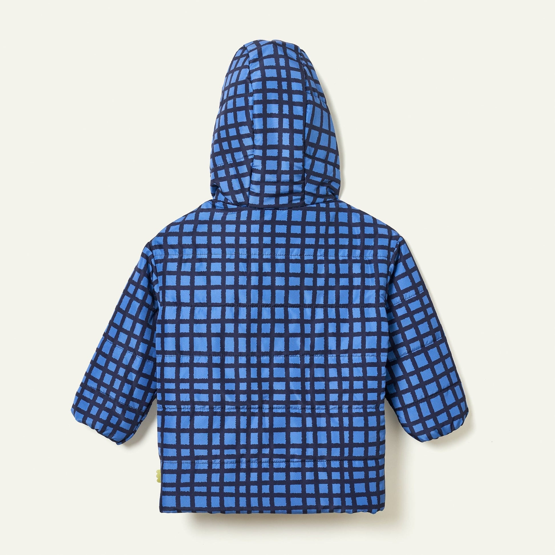 Recycled Nylon Blue Grid Puffer Jackets 