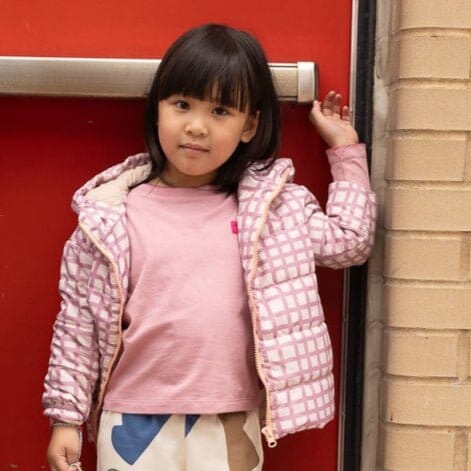 Recycled Nylon Pink Grid Puffer Jackets 