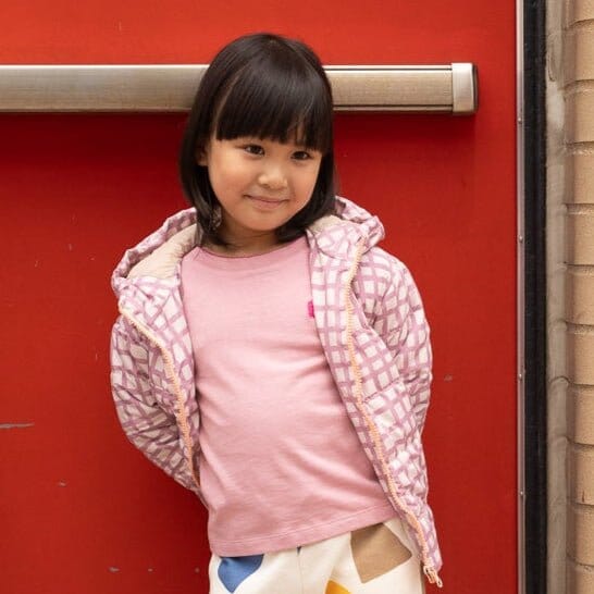 Recycled Nylon Pink Grid Puffer Jackets 