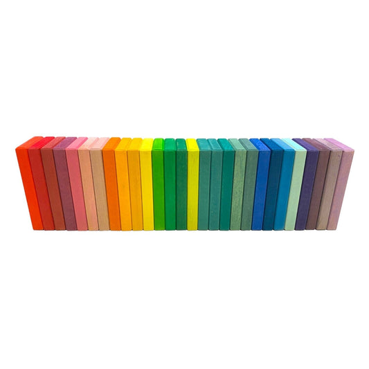 Green Elephant Home and Toys - Stained Wooden Rainbow Building Slats - 28 Pc