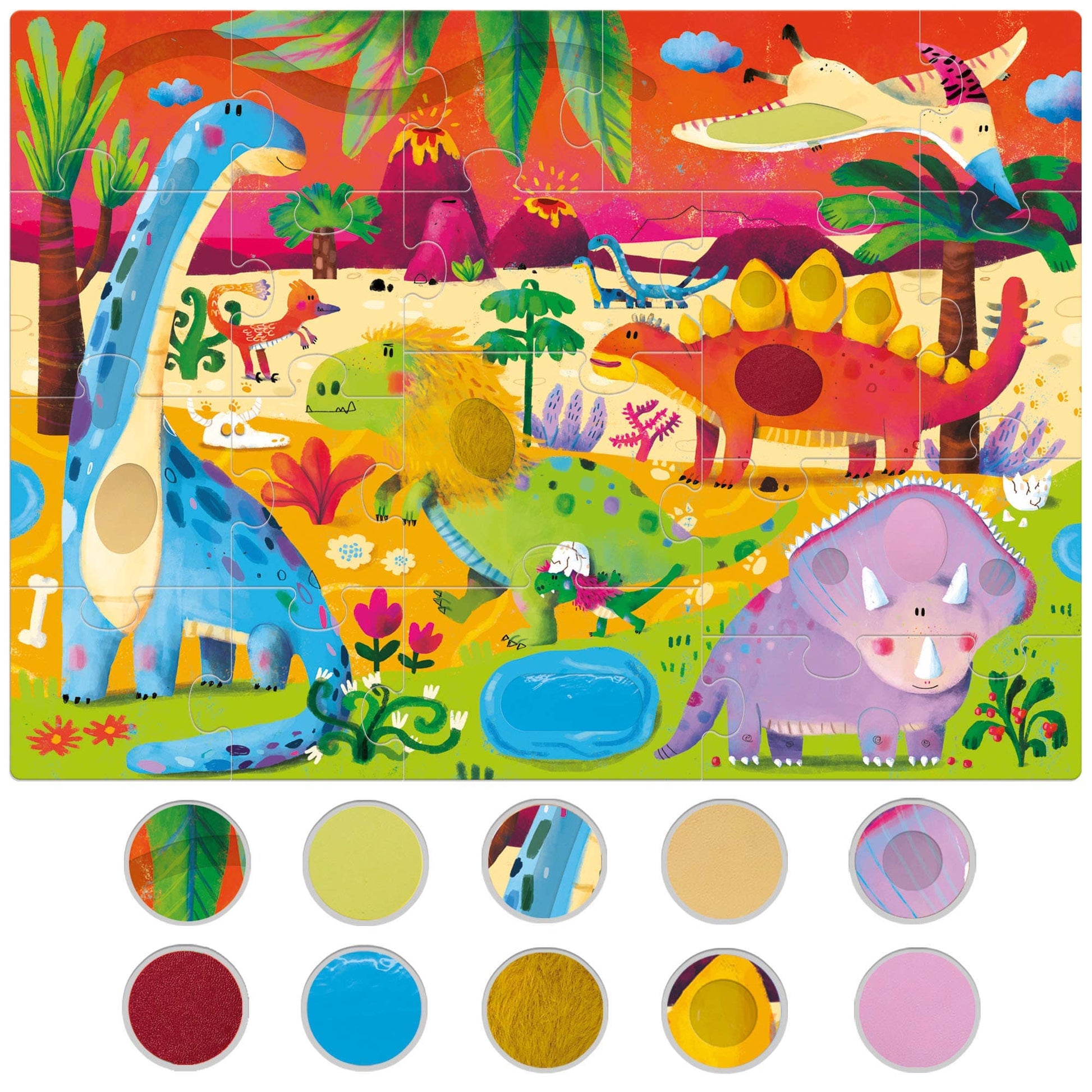 Montessori sensory educational toy and puzzle - Tactile Dino showing tactile pieces
