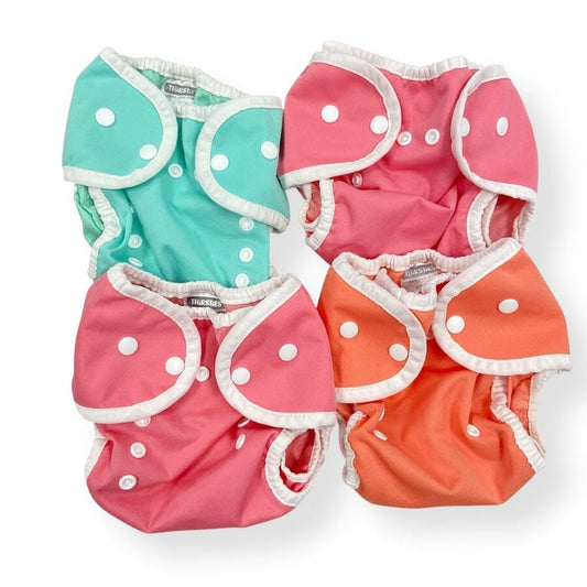 Thirsties Duo Wrap Bundle Size 1 Diapering Solid Colors Pink/Orange/Aqua 