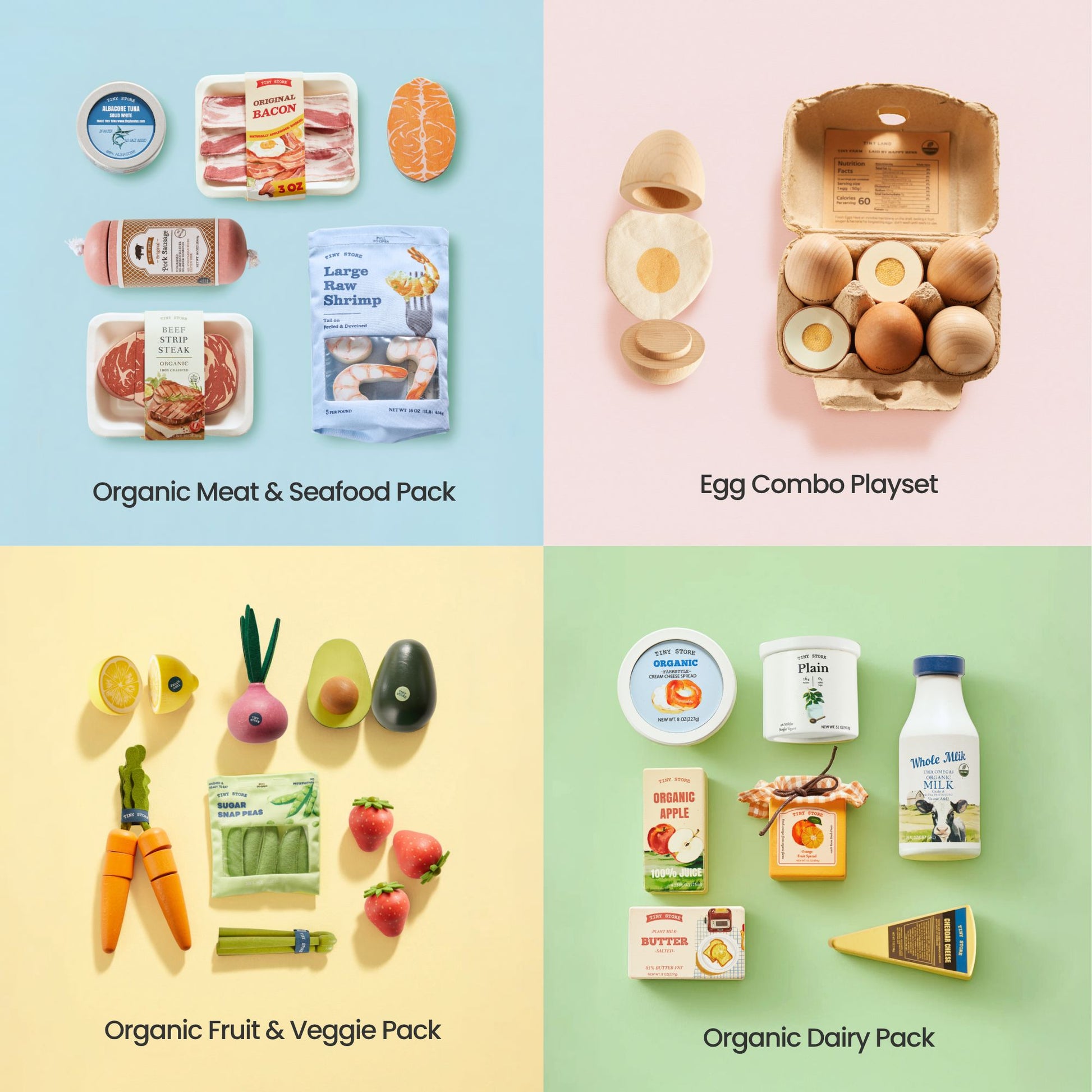 Tiny Land® Wooden Play Food Set 4 types of foods
