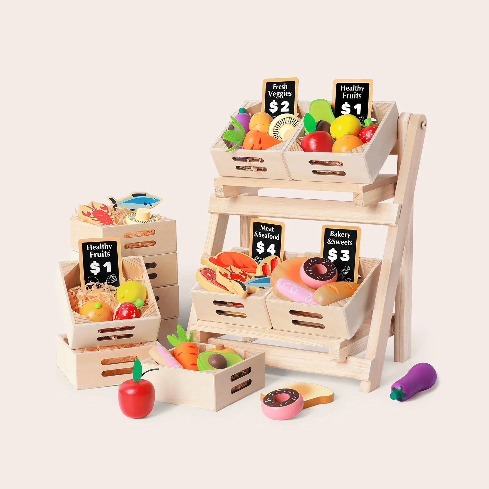 Tiny Land® Play Kitchen Accessories – Wooden Play Food for Play Kitchen Pretend Play 