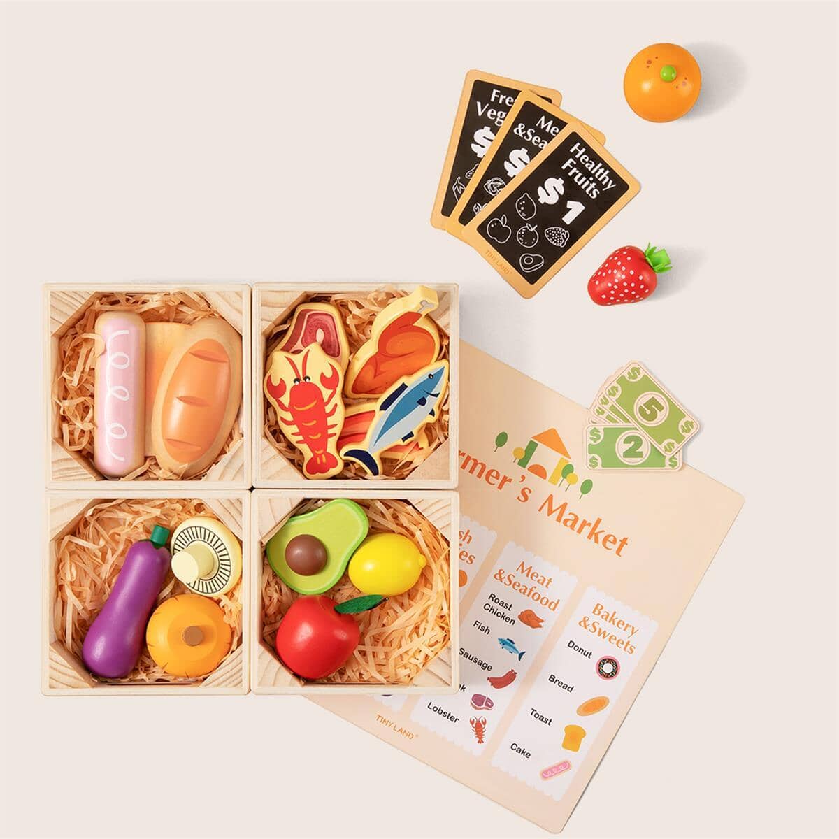 Tiny Land® Play Kitchen Accessories – Wooden Play Food for Play Kitchen Pretend Play 
