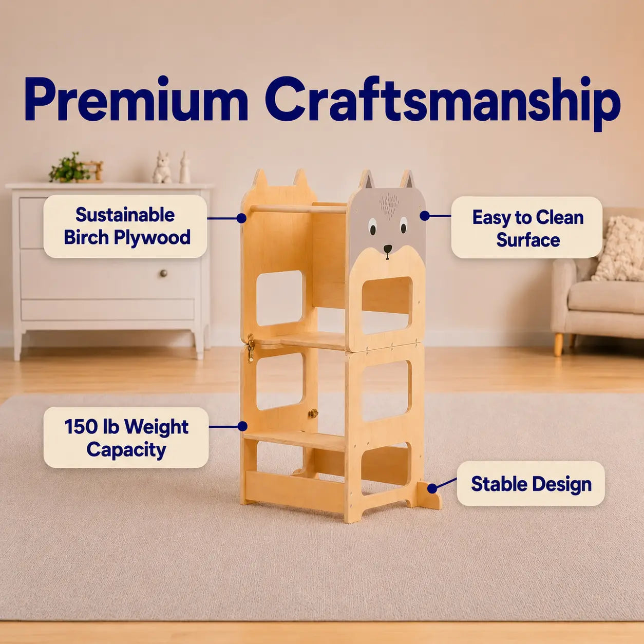 Toddler Tower 4-in-1 Foldable – Kitchen Step Stool, Standing Platform & Desk Toys 