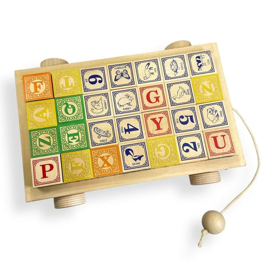 Uncle Goose Classic ABC Blocks with Wagon Toys 
