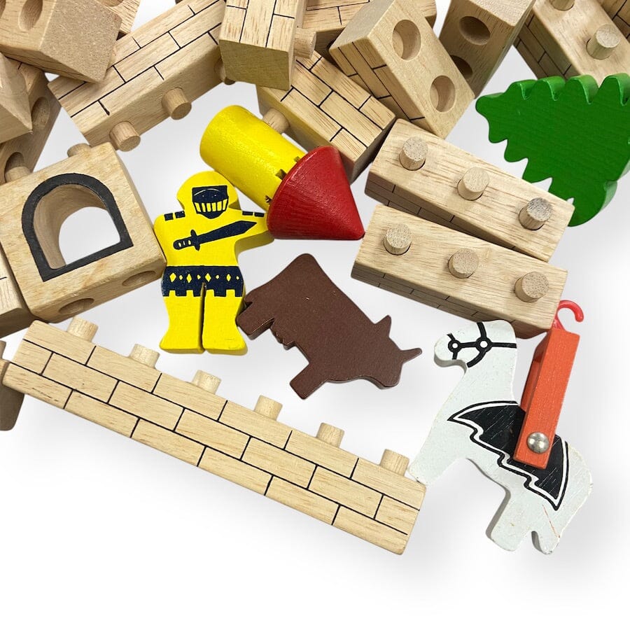 Vintage Wooden Castle Building Blocks Toys 