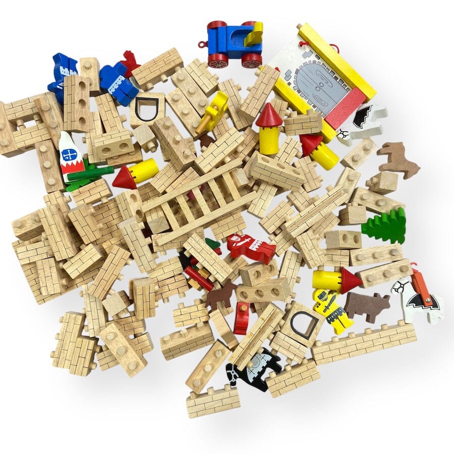 Vintage Wooden Castle Building Blocks Toys 