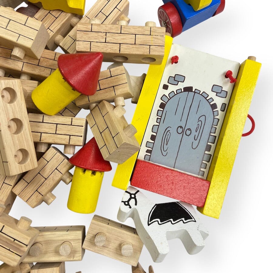 Vintage Wooden Castle Building Blocks Toys 