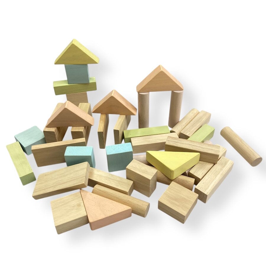 PlanToys - Wooden Building Blocks in Pastel Colors