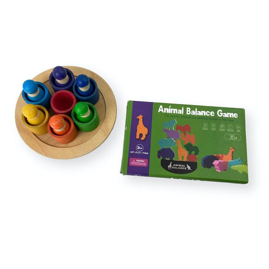 Wooden Peg Dolls & Animal Balance Game Toys 