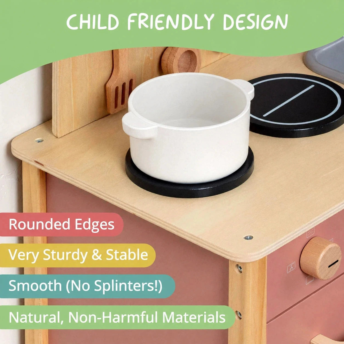 Wooden Play Kitchen with 21 Accessories – Montessori Pretend Play Set Toys 