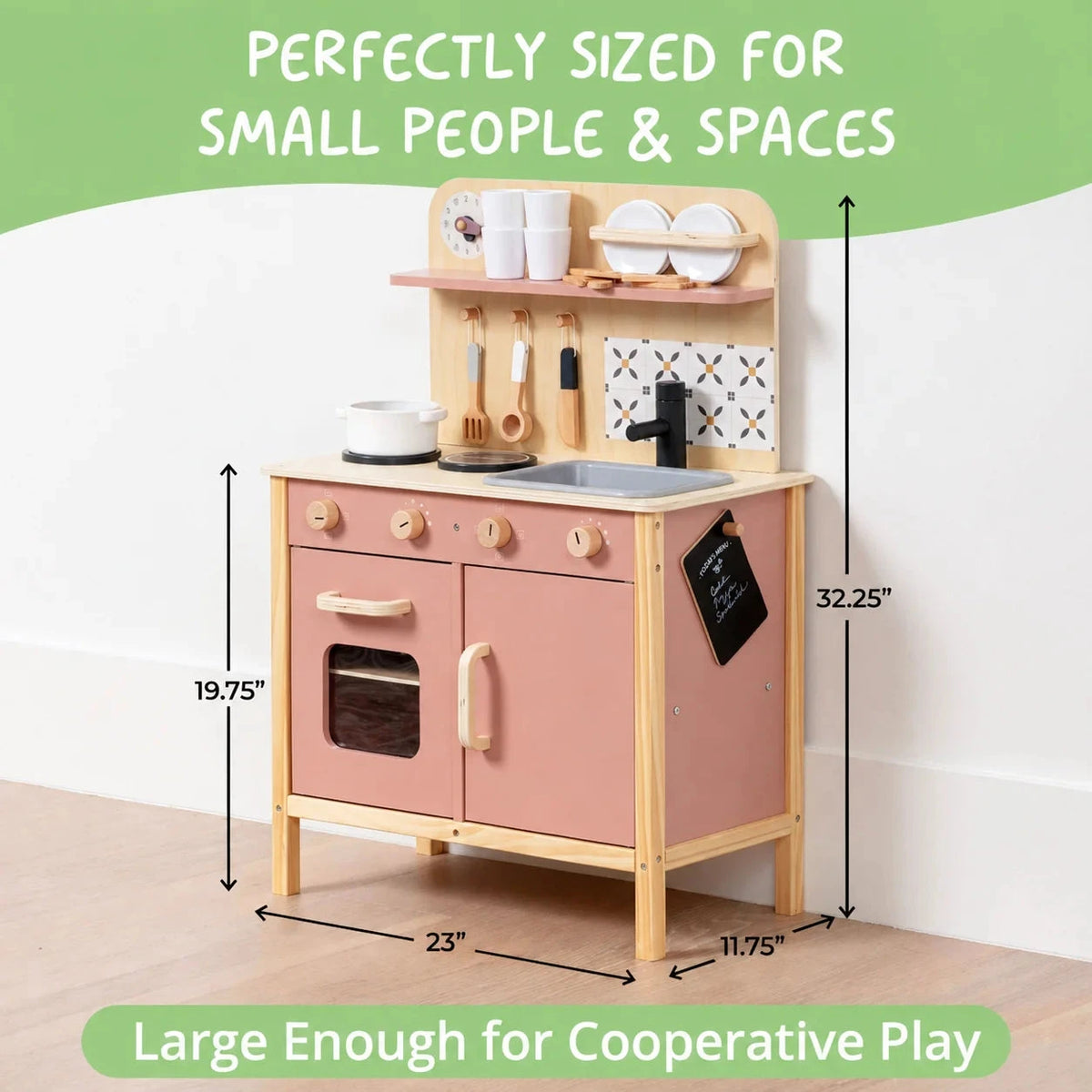 Wooden Play Kitchen with 21 Accessories – Montessori Pretend Play Set Toys 