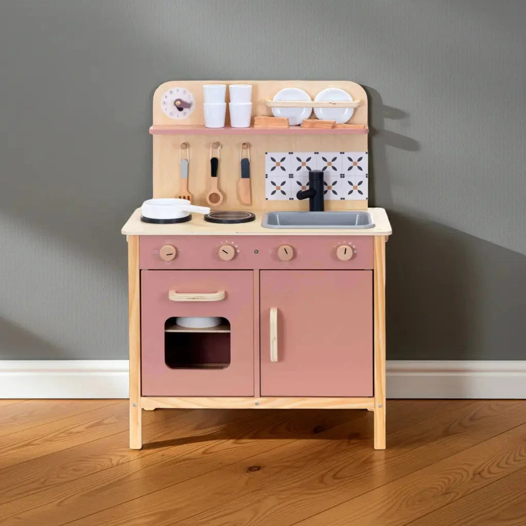 Wooden Play Kitchen with 22 Accessories – Montessori Pretend Play Set Toys 