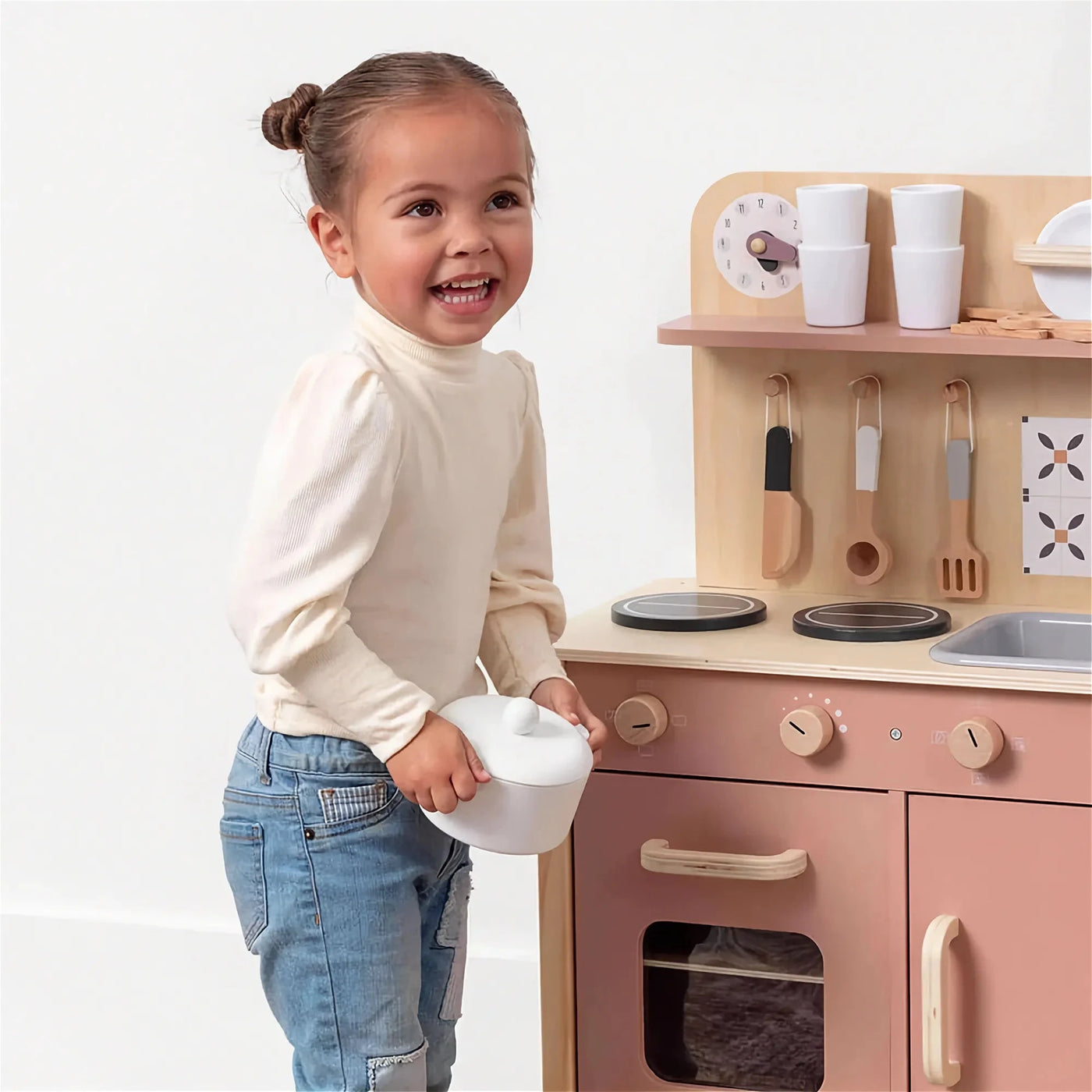 Wooden Play Kitchen with 22 Accessories – Montessori Pretend Play Set Toys 