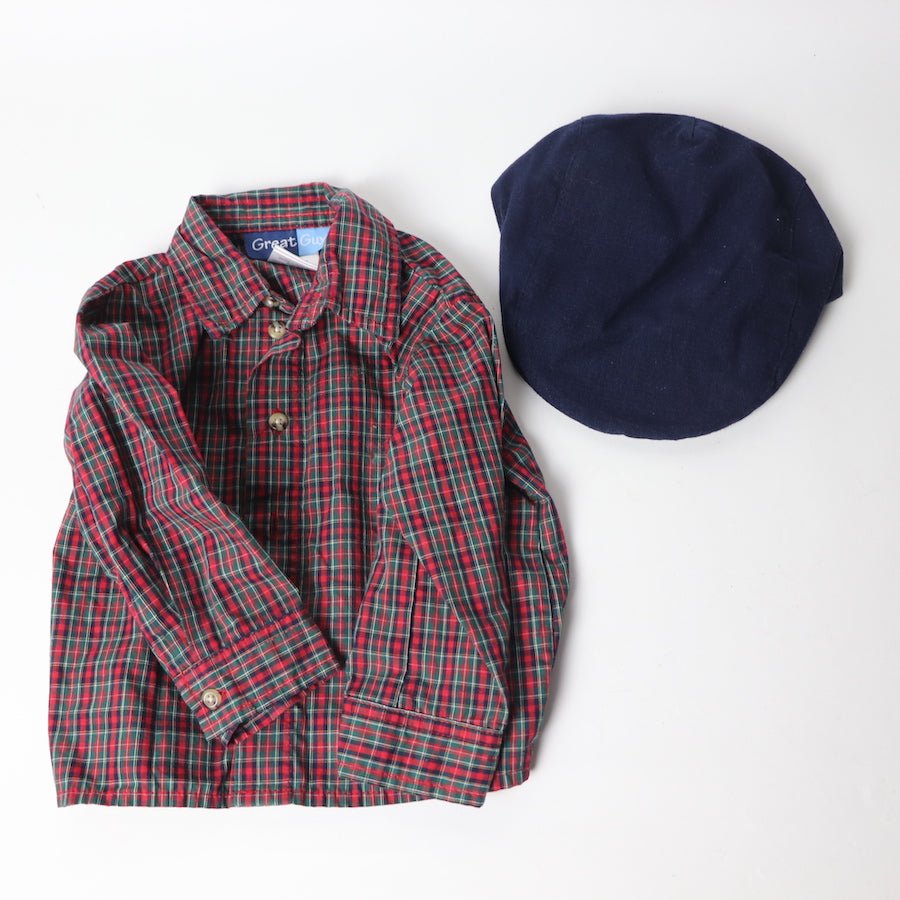 TOYCYCLE - Great Guy Plaid Button - Up & Cap 18 - 24M