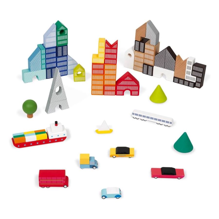 Janod Kubix 60-Block Set + City Puzzle Toys 