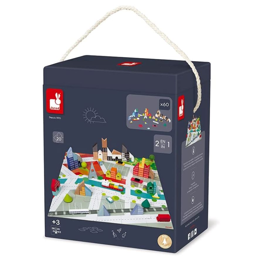 Janod Kubix 60-Block Set + City Puzzle Toys 