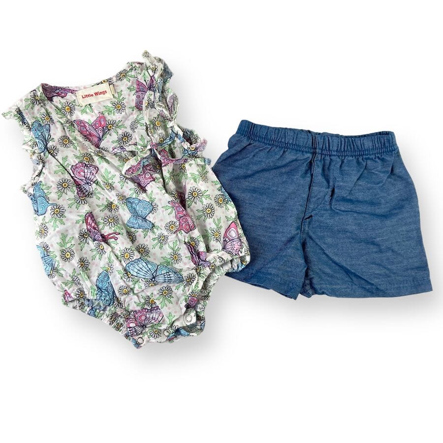Little Wings - Little Wings Romper + Peanuts Shorts 12M
