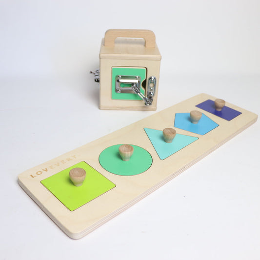 Lovevery Friends of All Shapes Wooden Puzzle and Lock Box 
