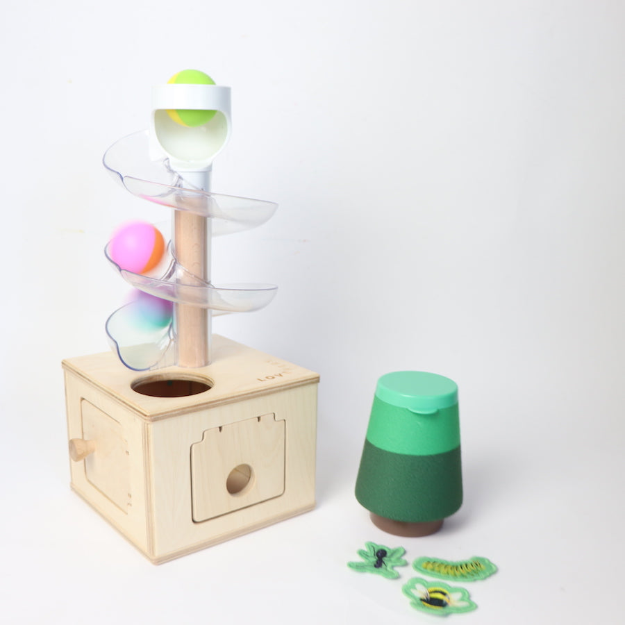 Lovevery Slide & Seek Ball Run and Bug Shrub Jar Toy 