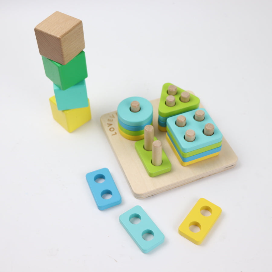 Lovevery Sort & Stack Peg Puzzle & Stacking Blocks 