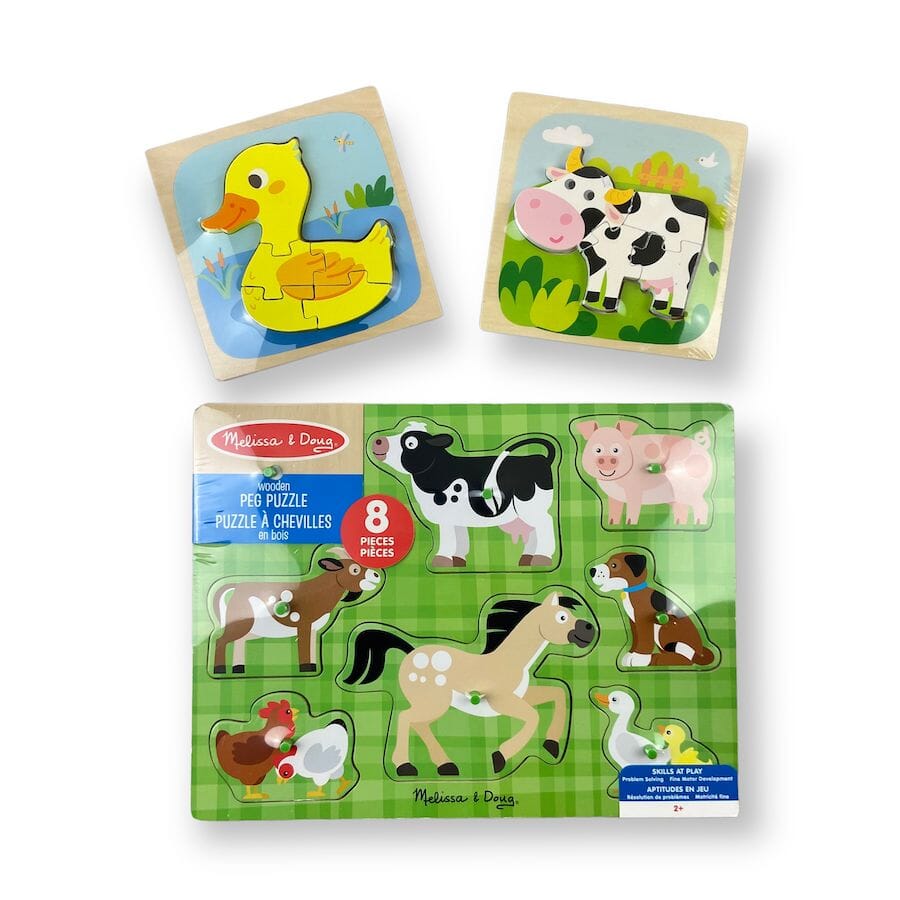 TOYCYCLE - Melissa & Doug Peg Puzzle Farm Animals Bundle