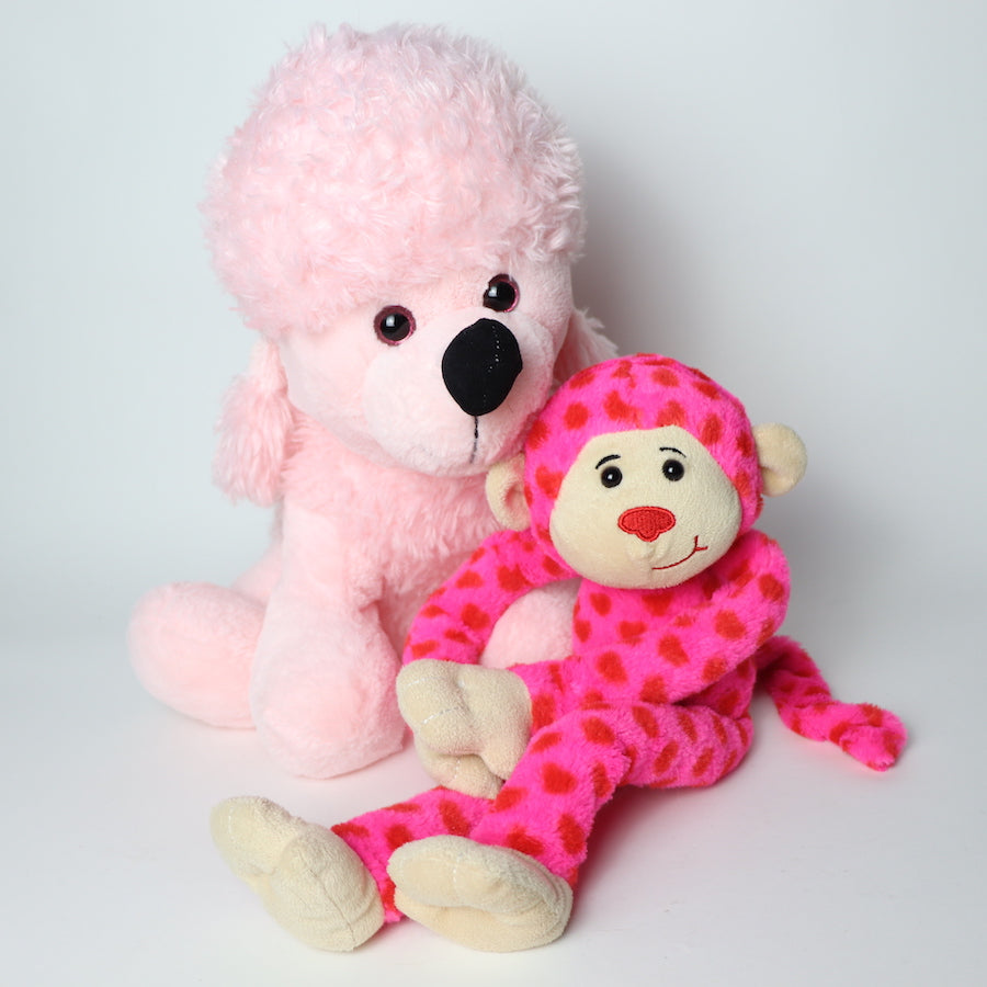 Pink Poodle and Monkey Plush Pair 