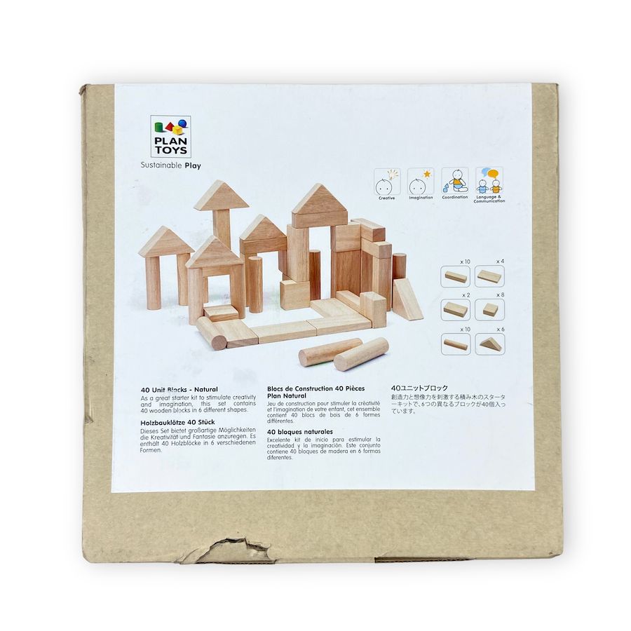 PlanToys 40 Unit Blocks - Natural non-toxic wooden building blocks