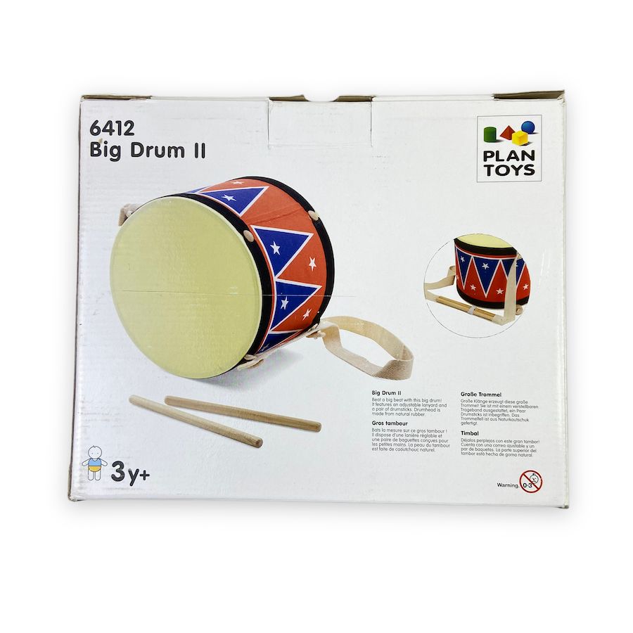 PlanToys Big Drum II Musical Toys wood and rubber drum for kids box back detail