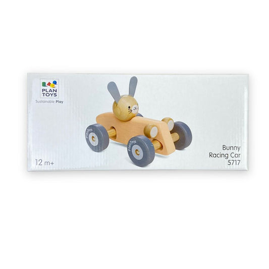 PlanToys Bunny Racing Car wooden toy car peach color with bunny driver