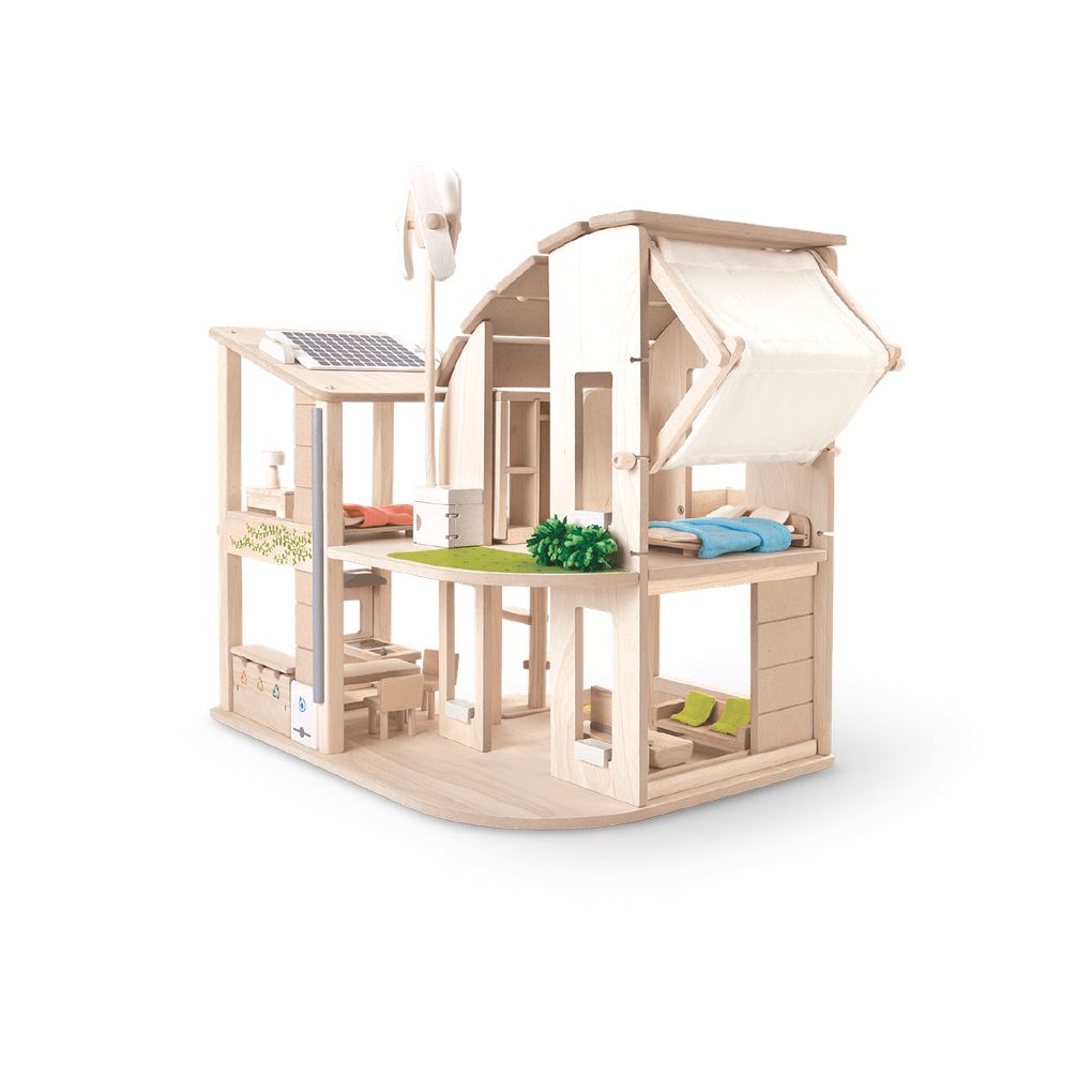 PlanToys Green Wooden Dollhouse With Furniture 