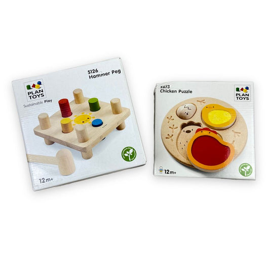 PlanToys Hammer Peg Bundle wooden toys Hammer Peg and Chicken Puzzle