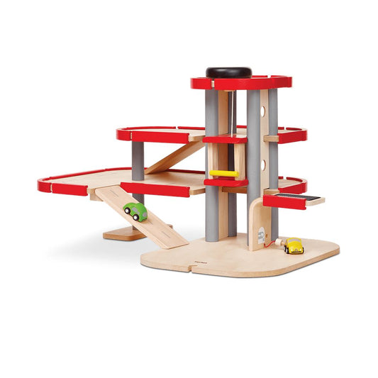 Plantoys wood toy car parking garage