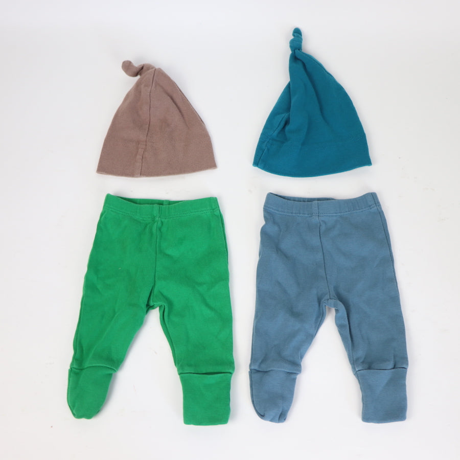 Primary Footed Pants & Hanna Andersson Knit Cap Set Size NB 