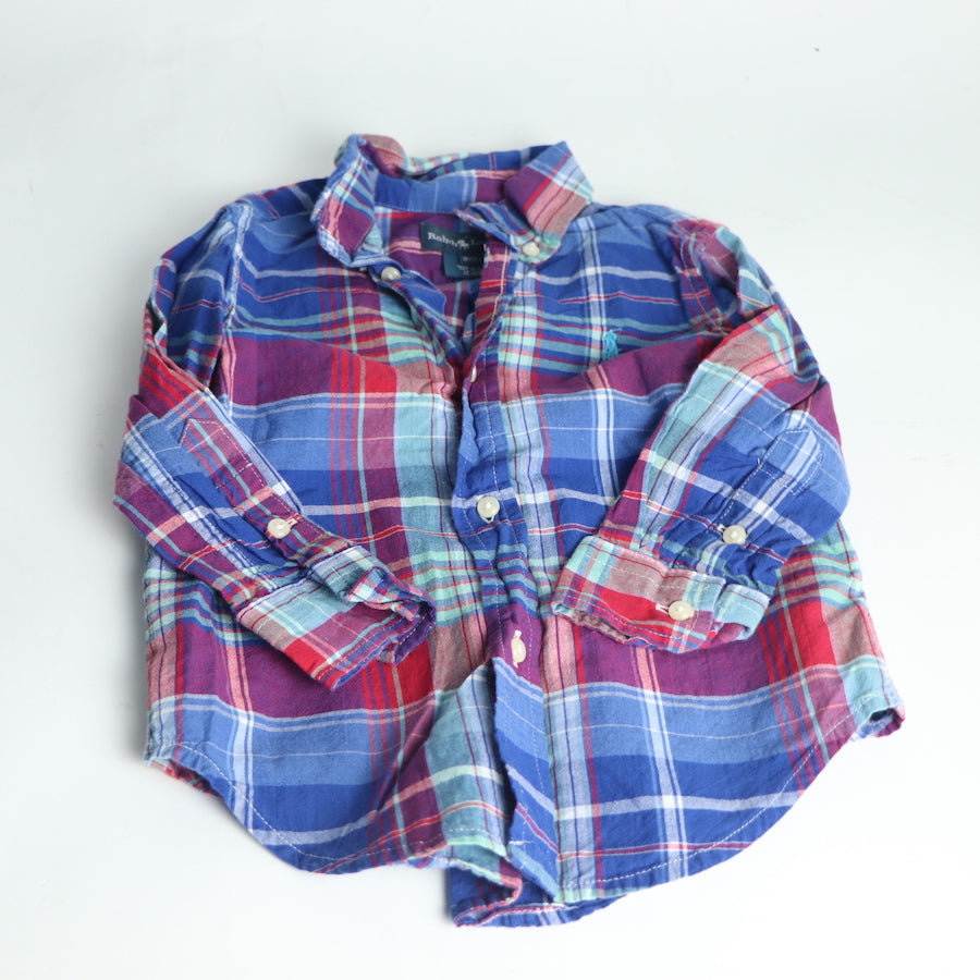 Ralph Lauren Blue and Red Plaid Button-Up Size 2T 