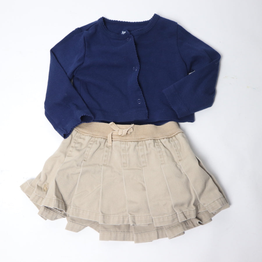 Ralph Lauren Khaki Skirt & Carter's Cardigan 9M 